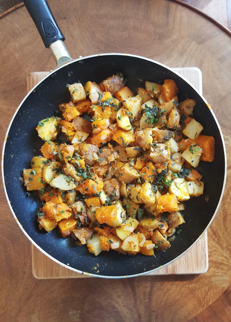 pan-roasted potatoes and squash