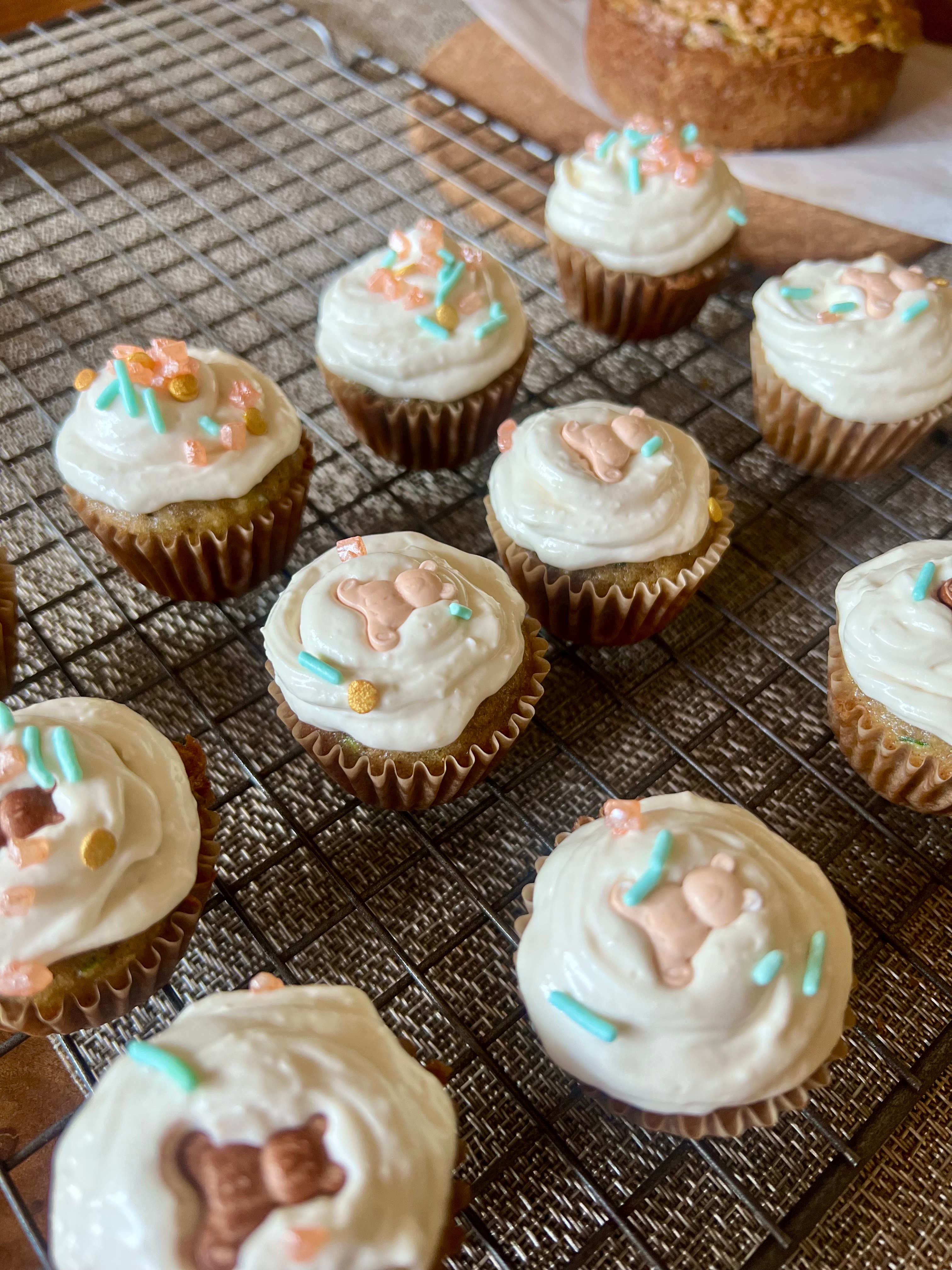 zucchini bread muffins with cream cheese frosting frosted
